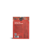 Back of Moksha Chocolate Daytime Turkey Tail, Maitake & Chaga 70% Dark Vegan Chocolate Bar package in red with marbled design, displaying product description, nutritional facts, ingredients, and manufacturer information emphasizing functional mushrooms and organic ingredients.